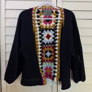 Anthropologie Crochet Granny Square Cardigan OS Boho Knit Sweater